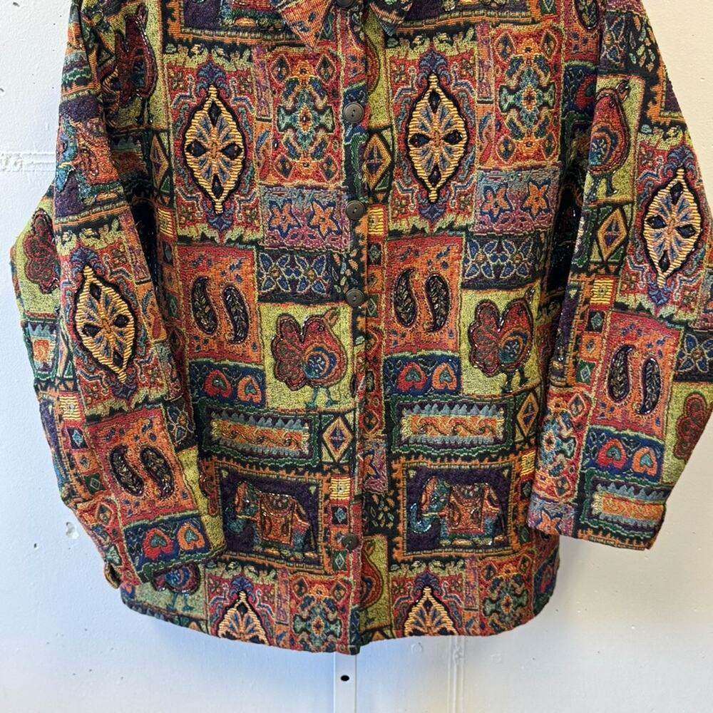 Chico’s Vintage Tapestry Sequin Patchwork Jacket Shaket Medium - Picture 4 of 13